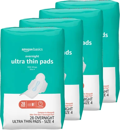 Vista 13 de Amazon Basics Almohadillas de absorción regular para mujer, ultra finas con alas flexibles, sin perfume, talla 1, 36 unidades, 1 paquete