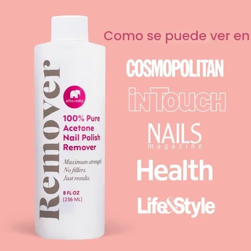 Vista 4 de ella+mila - Removedor de esmalte de uñas de acetona 100% pura para acrílico y gel, 8 onzas líquidas
