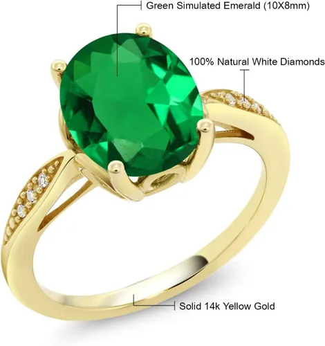 Vista 54 de Gem Stone King Anillo de compromiso de oro amarillo de 14 quilates de 2-3 quilates con piedra preciosa ovalada de 0.394 x 0.315 in y diamantes