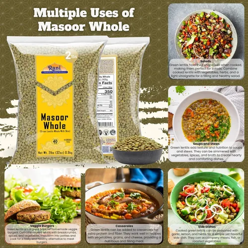 Vista 3 de Rani Masoor Enteras (Lentejas verdes enteras con piel) 32 onzas (2 libras) 32.03 oz ~ Todo natural Vegano Apto para gluten Sin OMG Kosher
