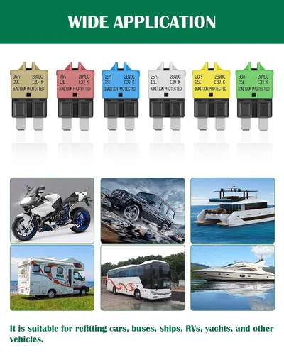 Vista 6 de LENKRAD Fusible reiniciable automotriz 5A, 10A, 15A, 20A, 25A, 30A, ATC, ATO, surtido de fusibles de reinicio manual para automóvil, disyuntor