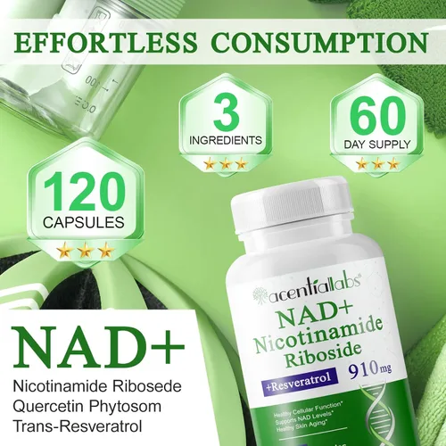 Vista 7 de NIFEISHI Suplemento NAD, ribósido de nicotinamida, suplementos liposomales NAD 910MG para mujeres y hombres, suplemento NAD+ para antienvejecimiento