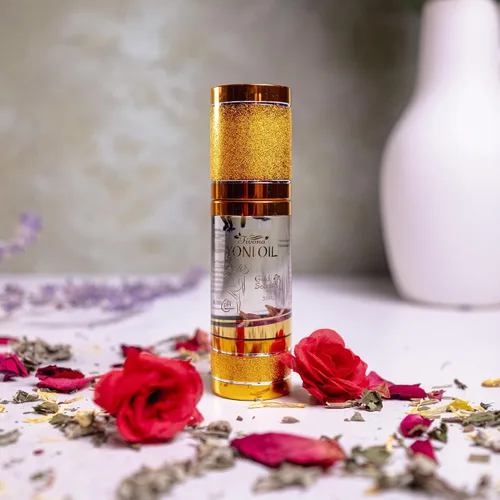 Vista 2 de Fivona Yoni Oil Gold Secret para el cuidado femenino calmante, mezcla natural de aceites esenciales, mezcla de aceite de hierbas hidratante