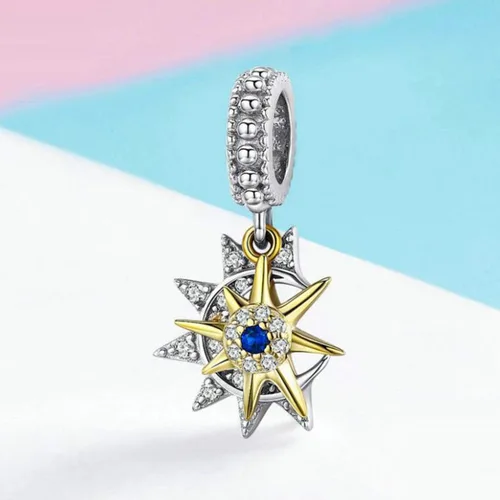 Vista 2 de Abalorio de plata de ley 925 con diseño de luna y estrella de cielo estrellado para pulseras Pandora