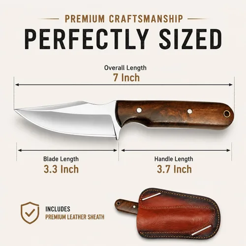 Vista 2 de Cuchillo de Desollar Edc Hecho a Mano de Hoja Fija de 7 Pulgadas Cuchillo de Caza - Cuchillos de Espiga Completa Forjados a Mano para Caza