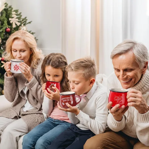Vista 6 de Sawysine Juego de 6 tazas de café de Navidad, tazas de cerámica de 12 onzas, regalo de chocolate caliente para familiares, mamá, mujer, amiga, casa