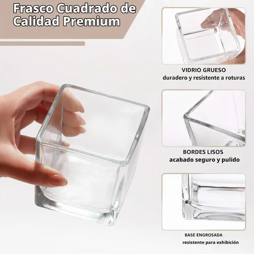 Vista 5 de CONNOO Paquete de 12 tarros de vela cuadrados transparentes de 9 onzas para hacer velas, recipientes vacíos de vidrio grueso a granel con tapas
