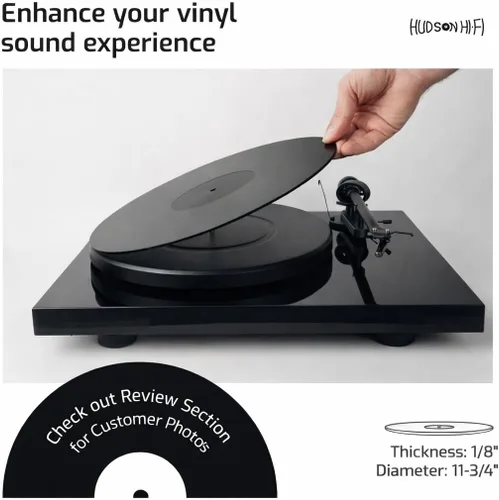 Vista 4 de Tapete acrílico para tocadiscos – 11.75 pulgadas de disco de vinilo negro – Tapete acrílico mecanizado de precisión con hueco de etiqueta