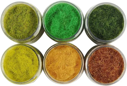 Vista 2 de NWFashion 6 X 4.2 fl oz 5MM Hierba estática Aderezo Árbol Flor dispersión Flock Paisaje Materiales Árboles en miniatura para jardín de hadas