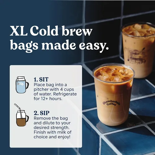 Vista 5 de Chamberlain Coffee Elephant XL - Bolsas de café frío premedidas, listas para preparar, contiene 4 bolsas XL de preparación fría, hace 4 tazas