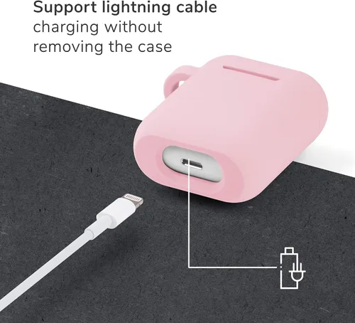 Vista 5 de Funda de silicona para AirPods, fundas protectoras a prueba de golpes con llavero compatible con Apple AirPod 2 y 1