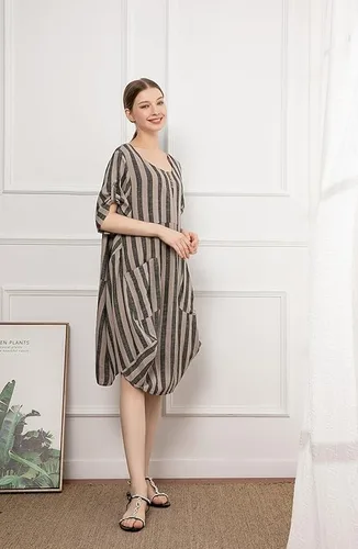 Vista 4 de Minibee - Vestidos casuales por debajo de la rodilla, holgados, con volantes y bolsillos para mujer