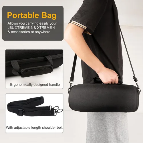 Vista 6 de Funda rígida compatible con altavoz Bluetooth JBL Xtreme 4/Xtreme 3, bolsa de almacenamiento de transporte de viaje con correa de hombro de repuesto