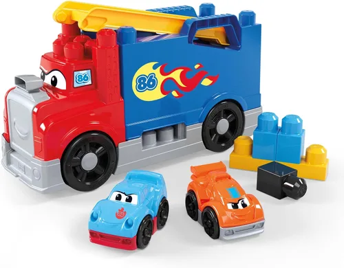 Vista 5 de MEGA BLOKS First Builders - Juego de bloques de construcción para niños pequeños, construye y corre con plataforma con 19 piezas, 2 autos