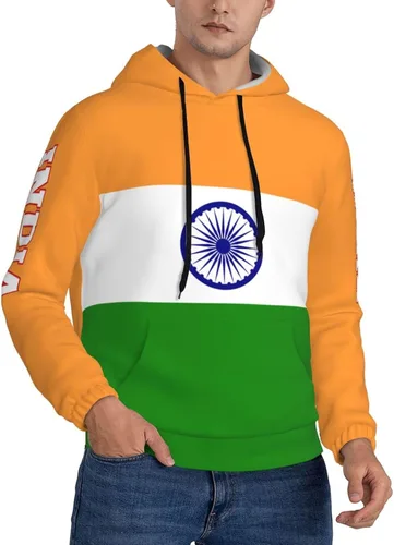 Vista 4 de YiiLi India Flag Indian Bharat Patriotic Men Hoodies Sweatshirt Drawstring Pullover Outerwear Pride Hood
