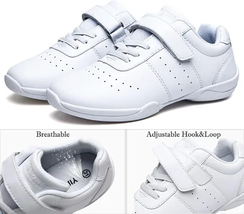 Vista 2 de VINIGIAGIA Zapatos de animación blancos para niños y niñas, para competición de porristas, atletismo, caminar, tenis, deportes, gancho y bucle