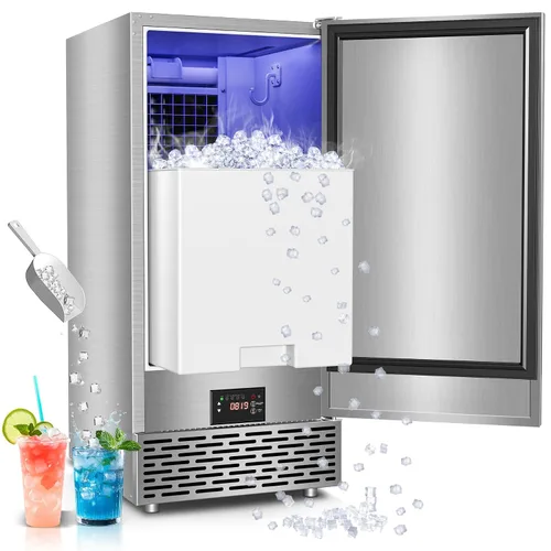 Vista 14 de Máquina de hielo debajo del mostrador, 95 libras/día con contenedor de almacenamiento de 35 libras, 40 cubos en 10 minutos, puerta reversible