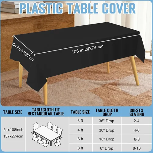 Vista 2 de Mantel Desechable 10-Pack 54x108 Pulgadas, Manteles Decorativos Impermeables de Plástico Rectangular para Mesa, para Fiestas de Vacaciones, Bodas