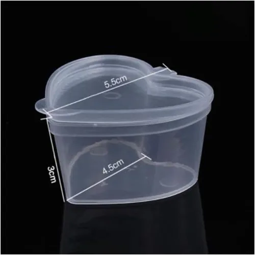 Vista 2 de Caja de alimentos con forma de corazón de 1.5 fl oz, con tapas, contenedor de almacenamiento de plástico desechable, caja de pigmentos