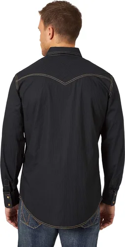 Vista 2 de Wrangler Camisa retro de manga larga con dos bolsillos para hombre, VerdeBlanco