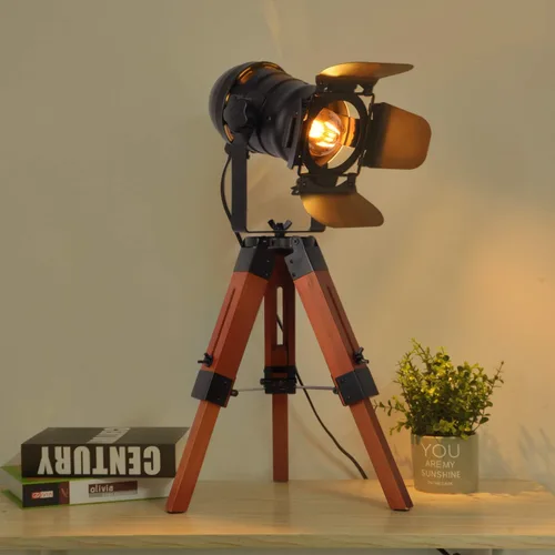 Vista 6 de Decoluce Lámpara de Pie Industrial con Trípode de Mesa Madera Vintage Reflector de Búsqueda de Cine Accesorios de Iluminación de Pie Foco Náutico