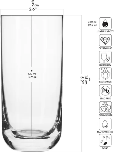 Vista 2 de Krosno Juego de 6 vasos de agua, 12.1 onzas, colección Glamour Agua 12.1 oz (juego de 6)