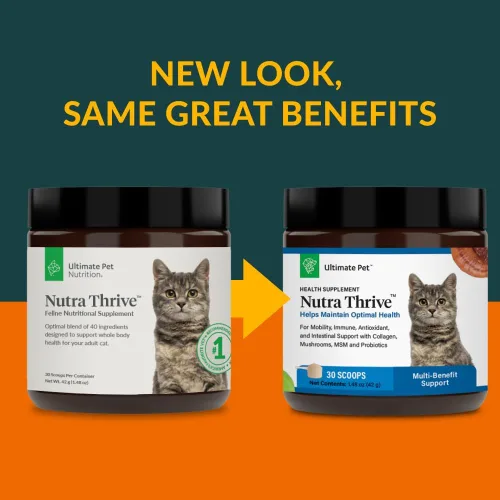 Vista 6 de Ultimate Pet Nutrition Nutra Thrive™ Suplemento para gatos, polvo desarrollado por veterinarios para la movilidad, apoyo inmunológico, antioxidantes