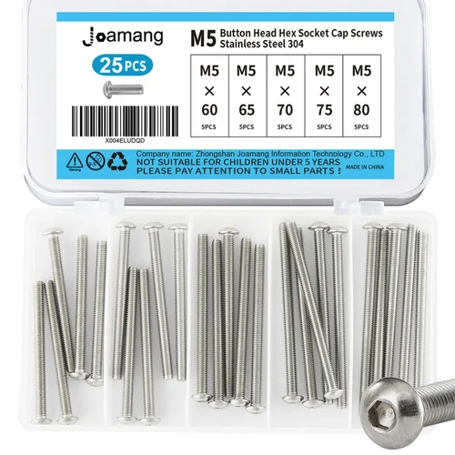 Vista 9 de Tornillos de cabeza de botón M5 x 8 mm, 12 mm, 16 mm, 20 mm, 25 mm, tornillos de cabeza de botón, acero inoxidable 304, accionamiento hexagonal