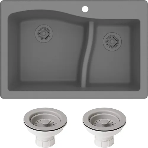 Vista 19 de Kraus Quarza - Fregadero de cocina de doble seno 60/40 de granito de instalación empotrada/sobre encimera, 33 pulgadas, color negro, KGD-442BLACK