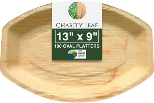 Vista 14 de Charity Leaf Bandejas desechables de hoja de palma de 13 x 9 pulgadas (10 piezas) platos de bambú para servir, tableros desechables, vajilla