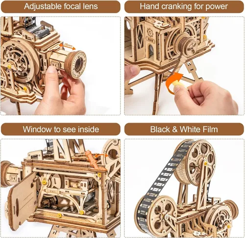 Vista 4 de ROKR Rompecabezas de madera 3D para adultos, kit de construcción de modelos mecánicos de 183 piezas, proyector de películas de madera