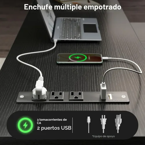 Vista 7 de AODK - Escritorio en forma de L de 61" con cajón, escritorio para computadora con tomas de corriente y luces LED, escritorio de esquina reversible