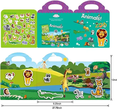 Vista 3 de Libro de calcomanías reutilizables para niños, calcomanías de animales, juguetes educativos de aprendizaje, calcomanías de viaje, libros