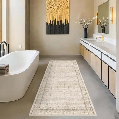 Vista 105 de Hazo Haus – Alfombra pequeña para entrada, cocina o baño, antideslizante con base de goma, resistente a las manchas y a la decoloración, diseño