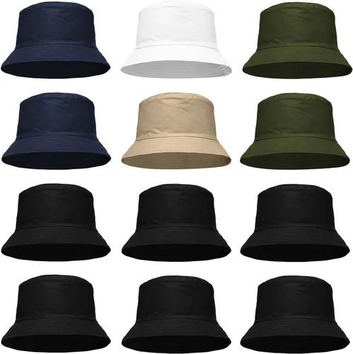 Vista 5 de Paquete de 12 sombreros de cubo al por mayor para hombres mujeres verano viaje playa sombrero de pesca al aire libre
