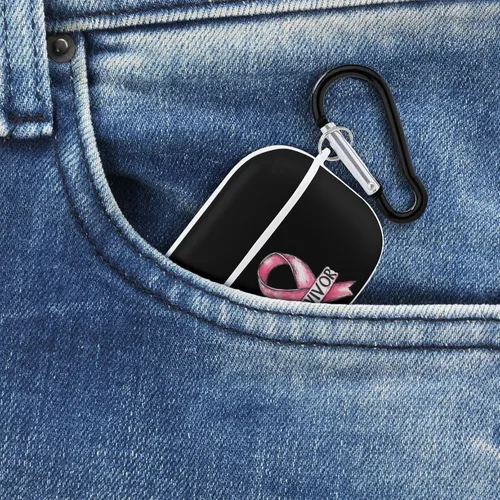 Vista 8 de Breast Cancer Survivor Hard Case Compatible with AirPods Pro 2nd / 1st Generation Cover with Keychain Estilo negro.