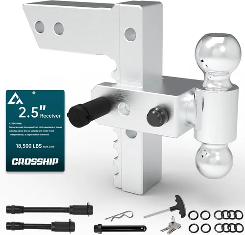 Vista 9 de Enganche de remolque ajustable – Enganche de barra de tracción de caída de aluminio resistente – Se adapta a receptor de 2 pulgadas, caída/elevación