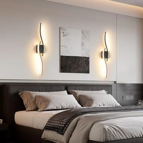 Vista 4 de Daunton Moderno juego de 2 apliques de pared cableados, luz LED negra con control remoto, luz de pared LED regulable RC para interiores, decoración