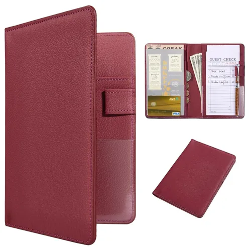 Vista 20 de CoBak Libreta para servidores de alta calidad: organizador de cartera de camarero de 5.12 x 7.91 pulgadas en piel auténtica, con 8 bolsillos