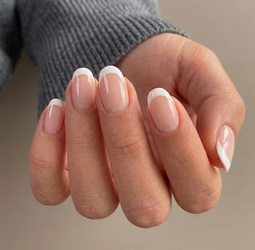 Vista 2 de Misssix Uñas postizas a presión de punta francesa, uñas postizas cortas ovaladas a presión con pegamento de uñas, 30 uñas adhesivas en 15 tamaños