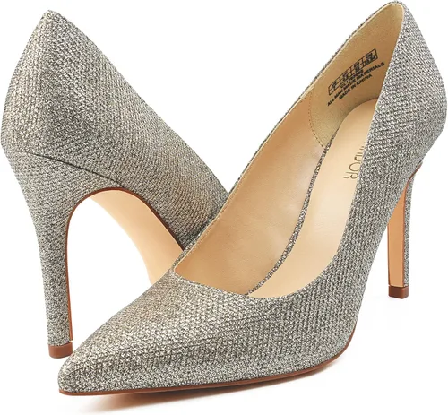 Vista 3 de JENN ARDOR Zapatos de tacón alto para mujer, con punta cerrada, de aguja, clásico, para oficina, boda, boda, sexy, para baile de graduación