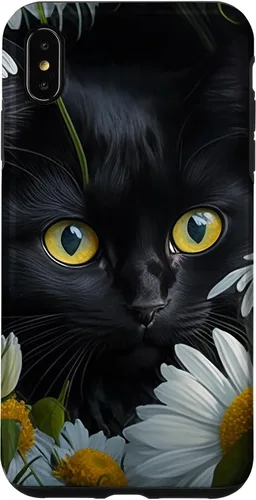 Vista 11 de iPhone 16 Black Cat with Daisies – Enchanting Floral Design Case