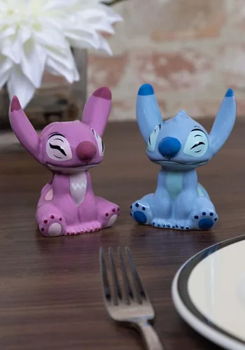 Vista 2 de Enesco Disney Cerámicas Stitch y Ángel - Juego de salero y pimentero, 3.5 pulgadas, multicolor