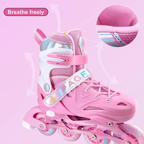 Vista 4 de Patines en línea ajustables para niños y niñas, patines de un solo rodillo para niños, mujeres, hombres, tamaño principiantes, exteriores e