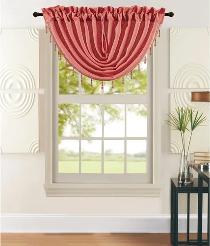 Vista 11 de Leah - Panel de ventana texturizado de jacquard y tratamientos de cenefa de cascada, para espacios del hogar, bolsillo para barra, filtro de luz