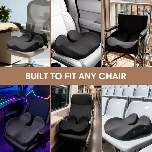Vista 6 de Cojín de asiento de espuma viscoelástica para silla de oficina, automóvil y silla de ruedas, cojín de coxis suave y cómodo para aliviar el dolor