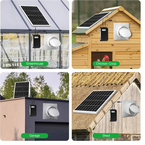Vista 8 de blessny Ventilador de escape recargable solar de 8" para invernadero