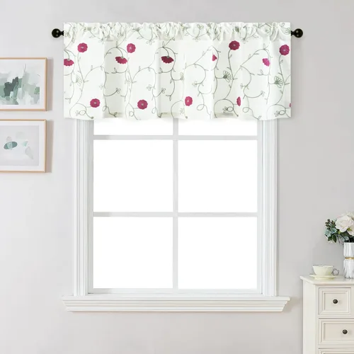 Vista 49 de VOGOL Cortinas de Nivel para Cocina para Ventana, Flores Azules y Enredaderas Bordadas Cortina de 24 Pulgadas de Largo, Cortinas Cortas Tratamiento