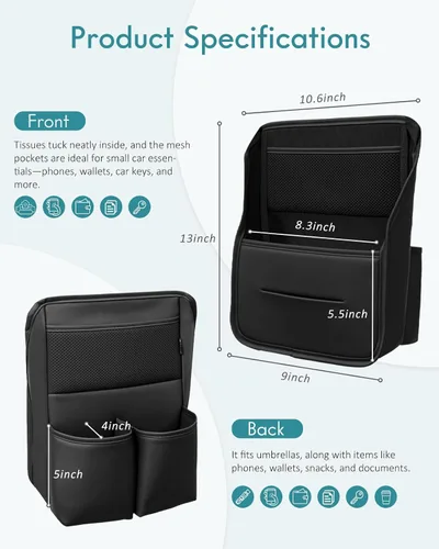 Vista 6 de FLORICH Organizador de Almacenamiento para Coche Entre Asientos, Organizador de Asiento de Cuero con Soporte para Bolso Entre Asientos, Consolas