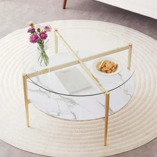 Vista 35 de LumFurn Mesa auxiliar redonda de cristal, mesa de sofá de diseño moderno de mediados de siglo para sala de estar, 18 pulgadas de diámetro x 23
